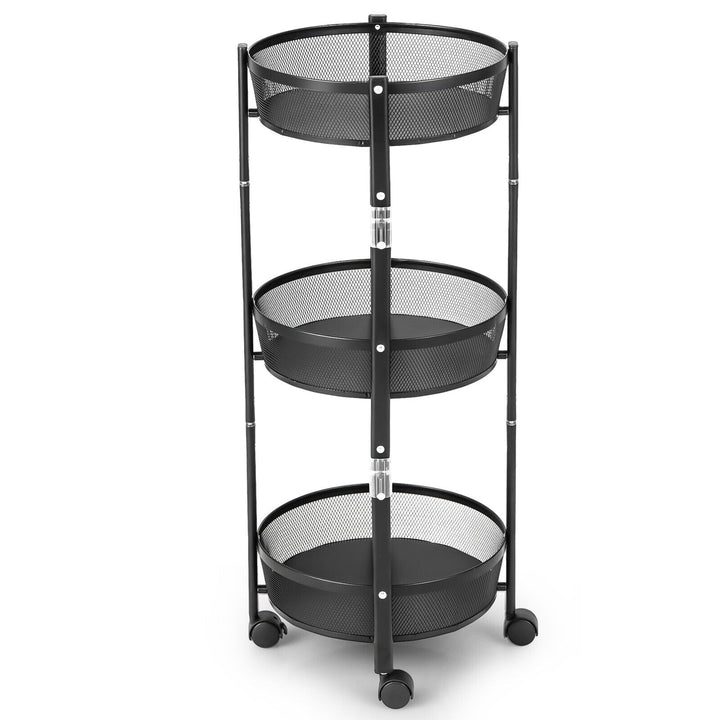 Round/Square 3-Tier Folding Metal Storage Trolley-Round