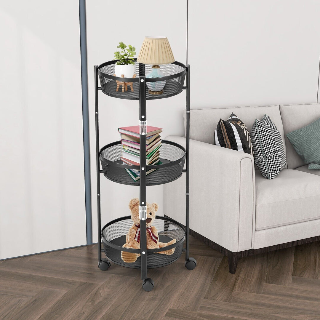 Round/Square 3-Tier Folding Metal Storage Trolley-Round