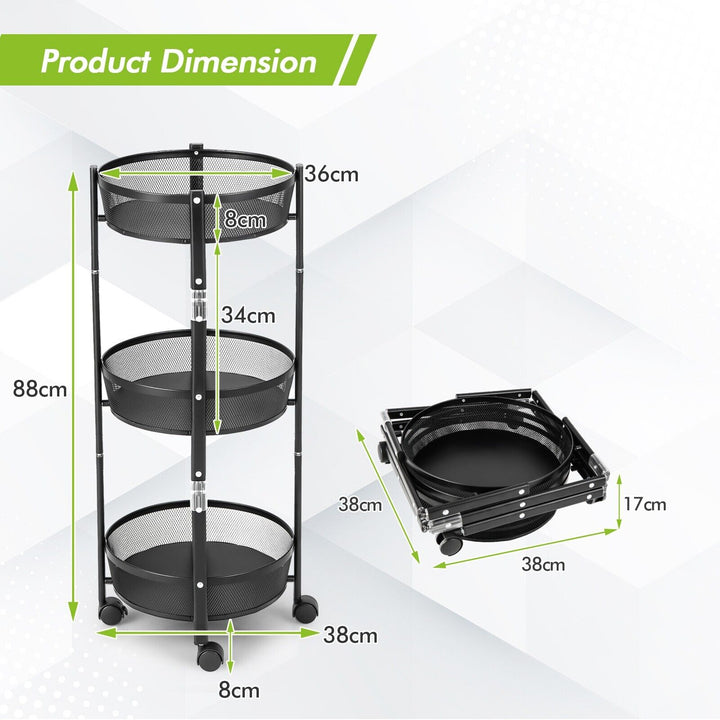 Round/Square 3-Tier Folding Metal Storage Trolley-Round