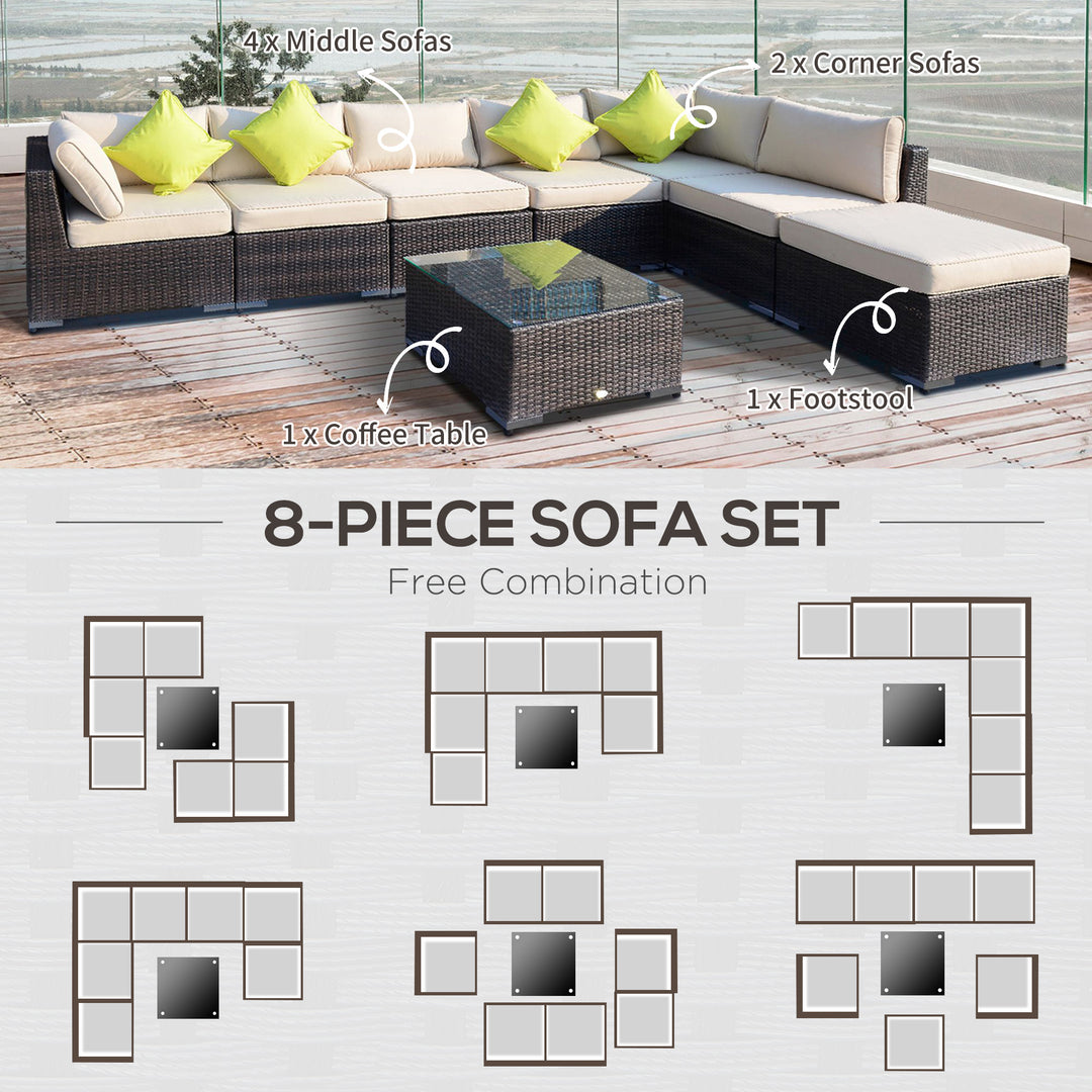 Outsunny 8pc Rattan Sofa Garden Furniture Aluminium Outdoor Patio Set Wicker Seater Table - Mixed Brown