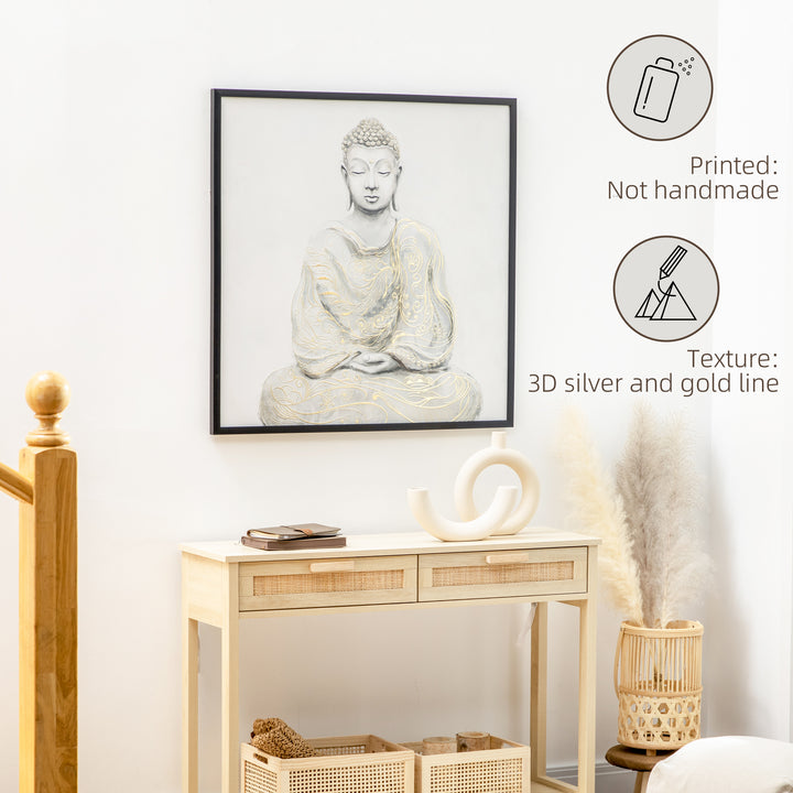 Canvas Wall Art Gold Textured Buddha Sit in Meditation, Wall Picture, 83 x 83 cm