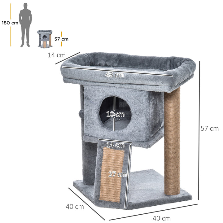 PawHut Cat Tree Tower for Indoor Cats Climbing Activity Center Kitten Furniture with Jute Scratching Pad Ball Toy Condo Perch Bed 40 x 40 x 57cm Grey