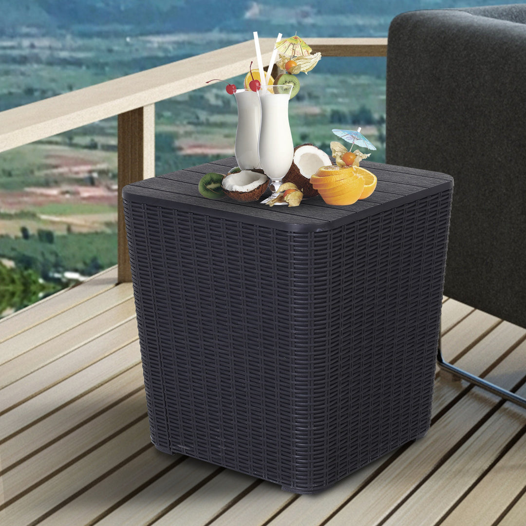 50L Outdoor Rattan-Effect Lift-Top Ice Cooler Table Black