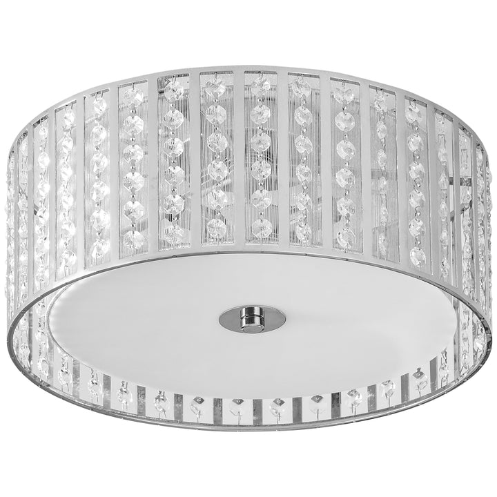 Modern K9 Crystal Chandelier Ceiling Light with Double Layer Lampshade, Round Pendant Light for Living Room, 4 G9 Bulbs Required, Φ35 cm