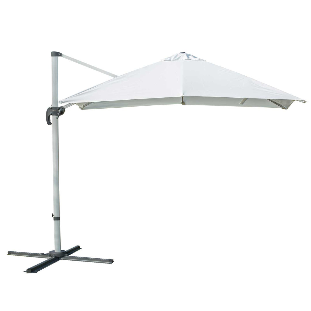 3m Cantilever Roma Parasol Aluminium Frame 360 Rotation Hanging Parasol with/ Cross Base White