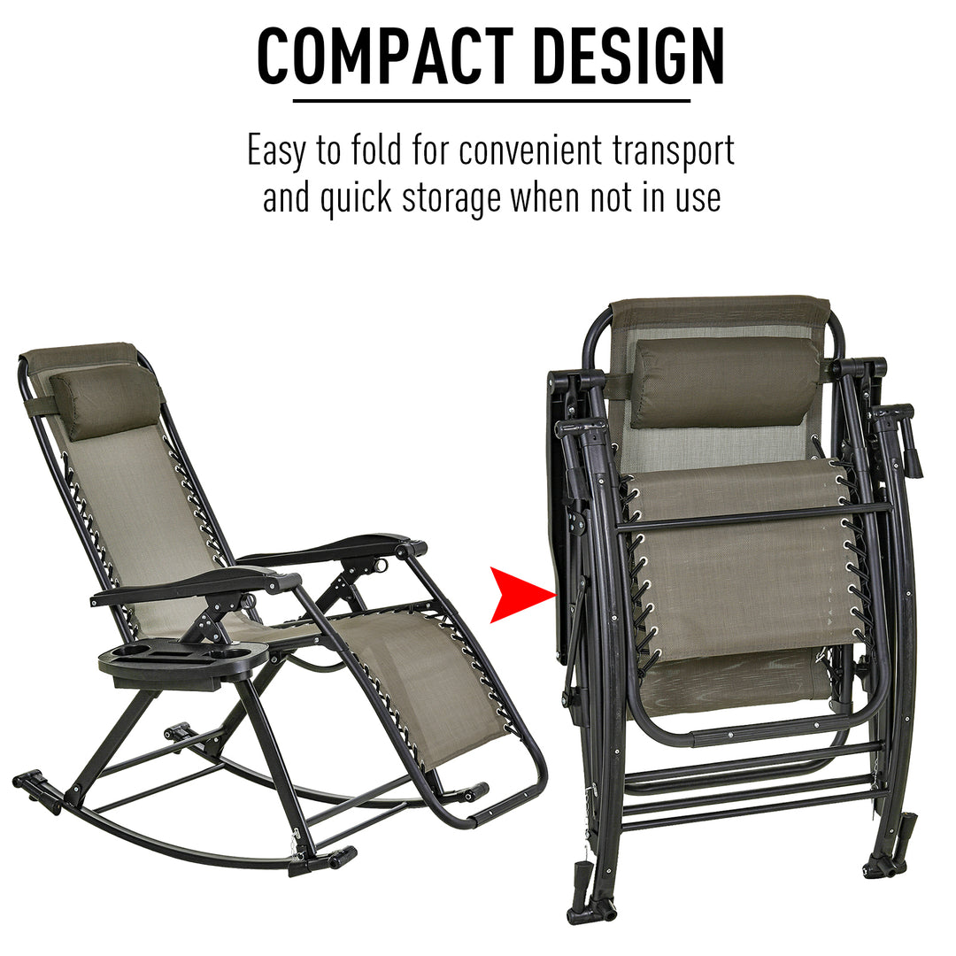 Garden Rocking Chair Folding Recliner Outdoor Adjustable Sun Lounger - Grey