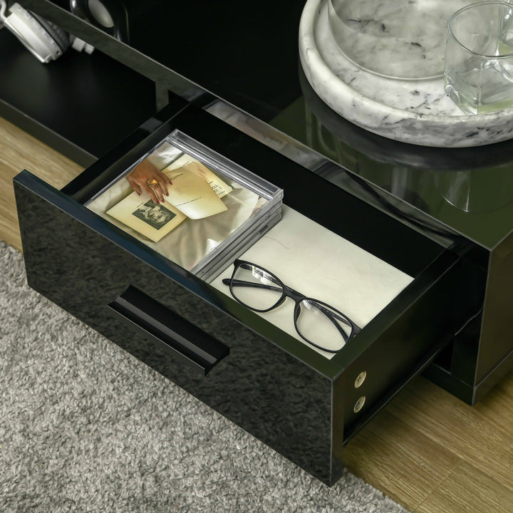 High Gloss TV Unit for TVs up to 45", Modern TV Cabinet with Storage Shelf and Drawer, Entertainment Unit for Living Room Bedroom, Black