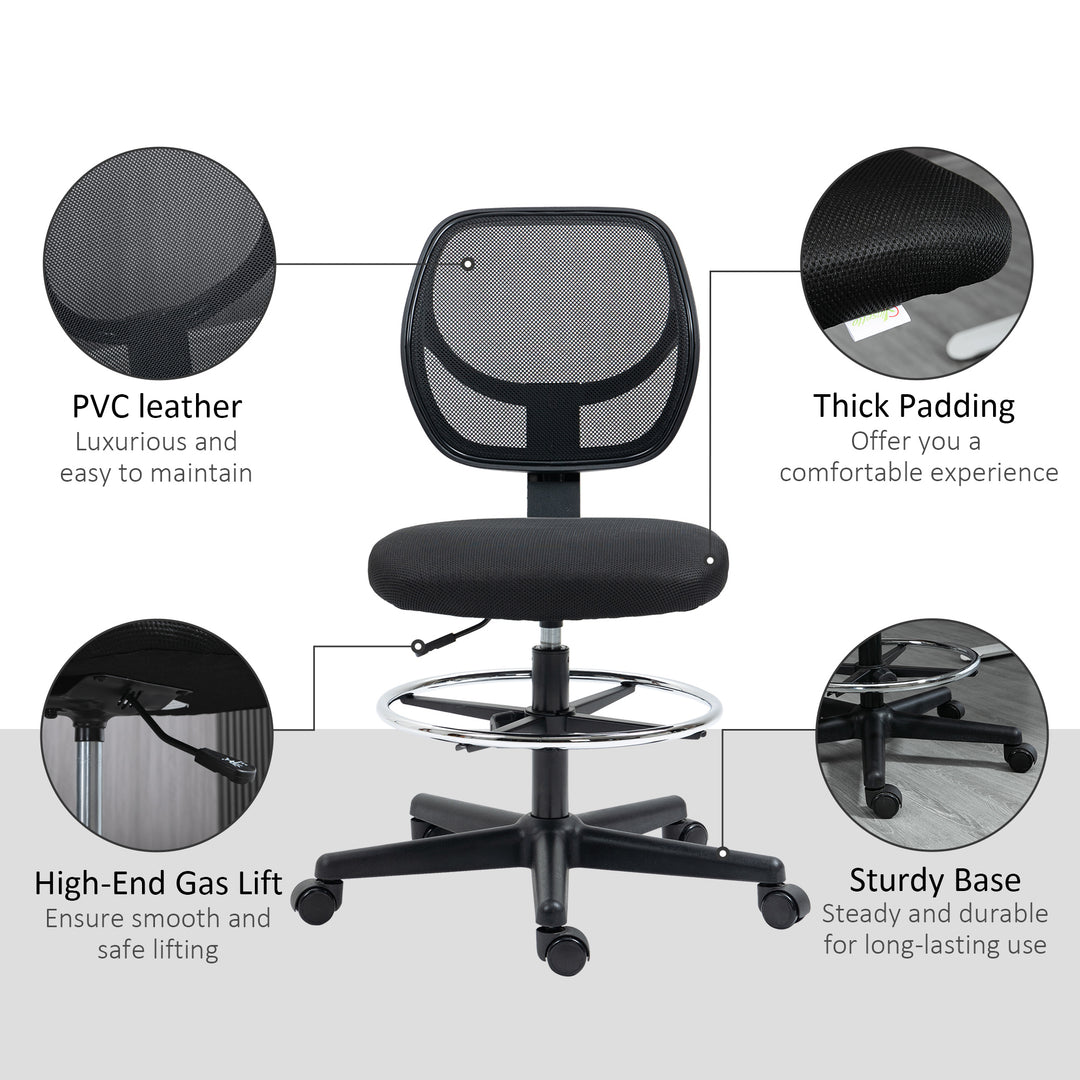 Ergonomic Mesh Standing Desk Chair with Adjustable Footrest Ring and Seat Height Black