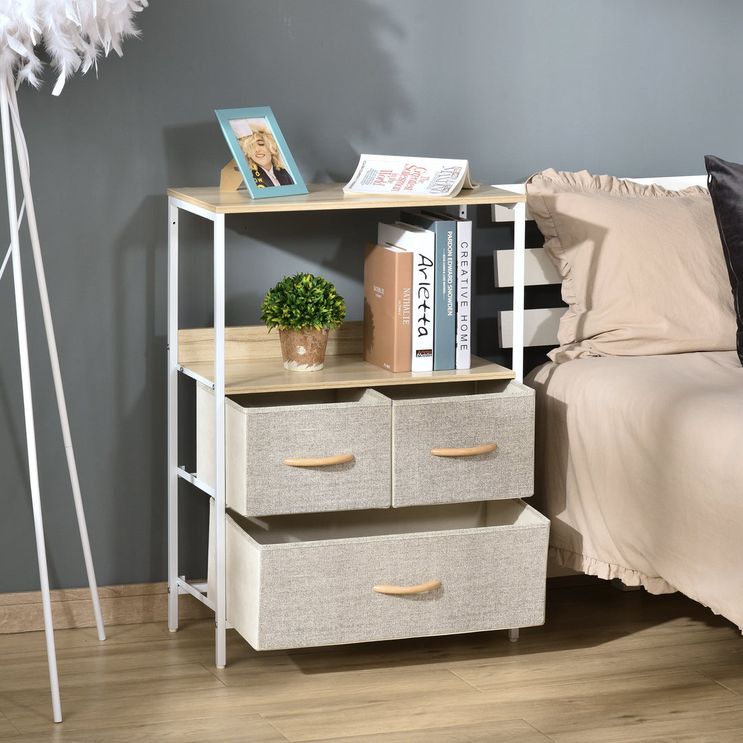 HOMCOM Chest of Drawers Bedroom Unit Storage Cabinet with 3 Fabric Bins for Living Room, Bedroom and Entryway, White