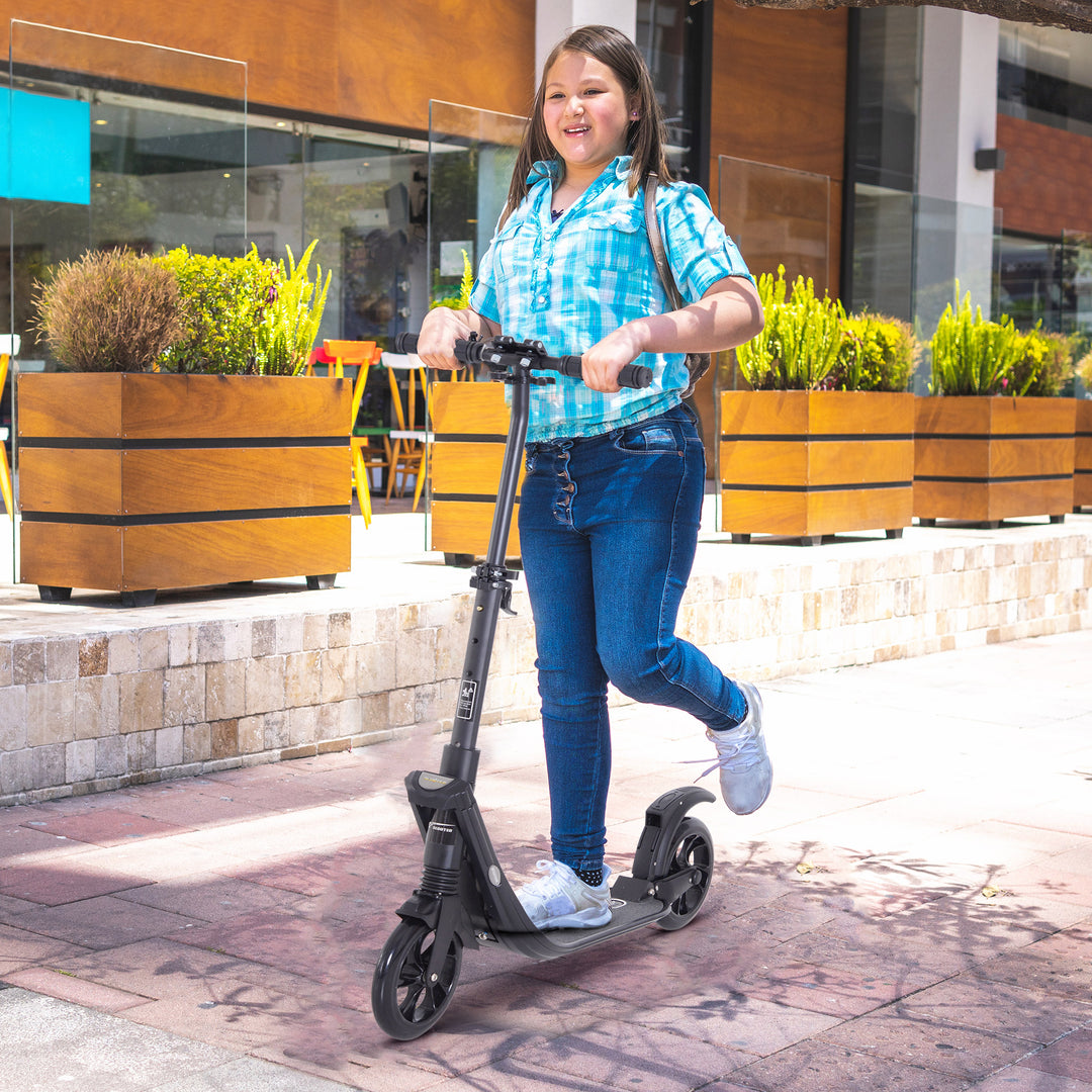 Folding Kick Scooter Hight-Adjustable Urban Scooter w/ Rear Brake, Double Shock Absorption System & 2 Big Wheels, For 14+ Teens Adult, Black