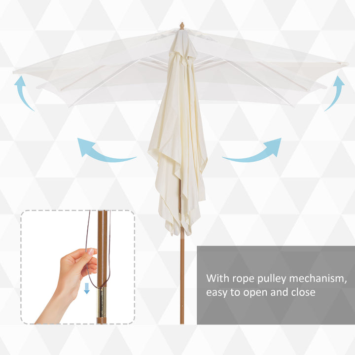 Outsunny 3x2m Wooden Patio Parasol Umbrella-Cream