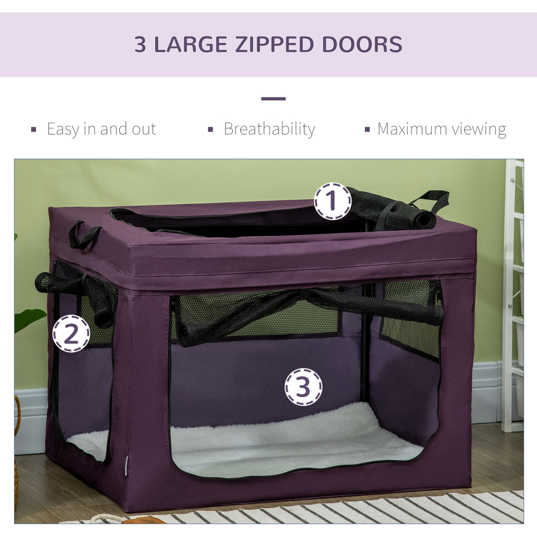 PawHut Pet Carrier Portable Cat Carrier Foldable Dog Bag for Small and Medium Dogs, 79.5 x 57 x 57 cm, Purple