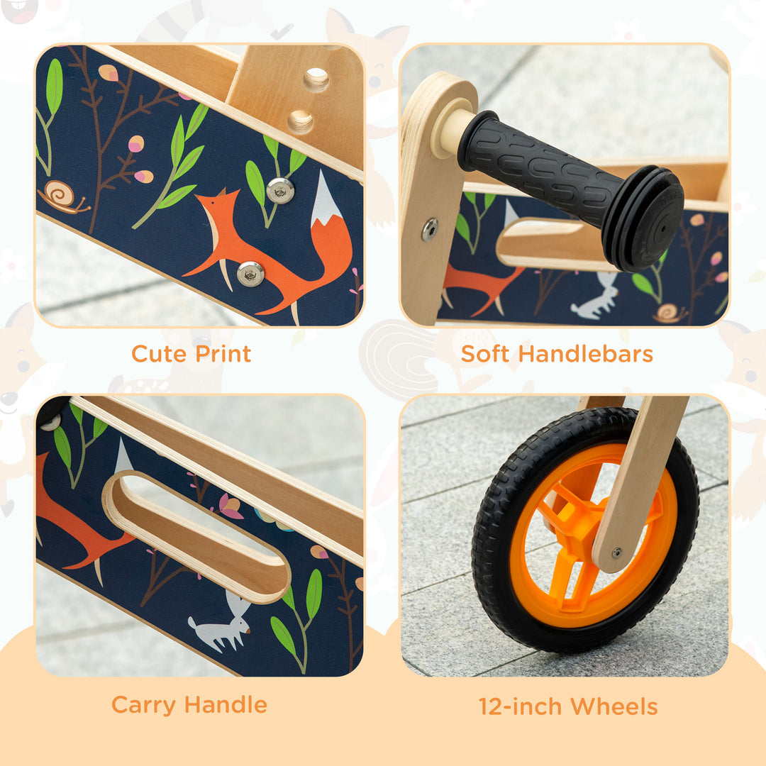 Kids Balance Bike 12 Inch Wooden for 3-6 Years Boys Girls, Black