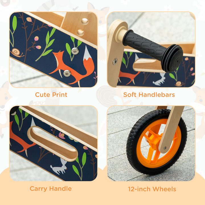 Kids Balance Bike 12 Inch Wooden for 3-6 Years Boys Girls, Black