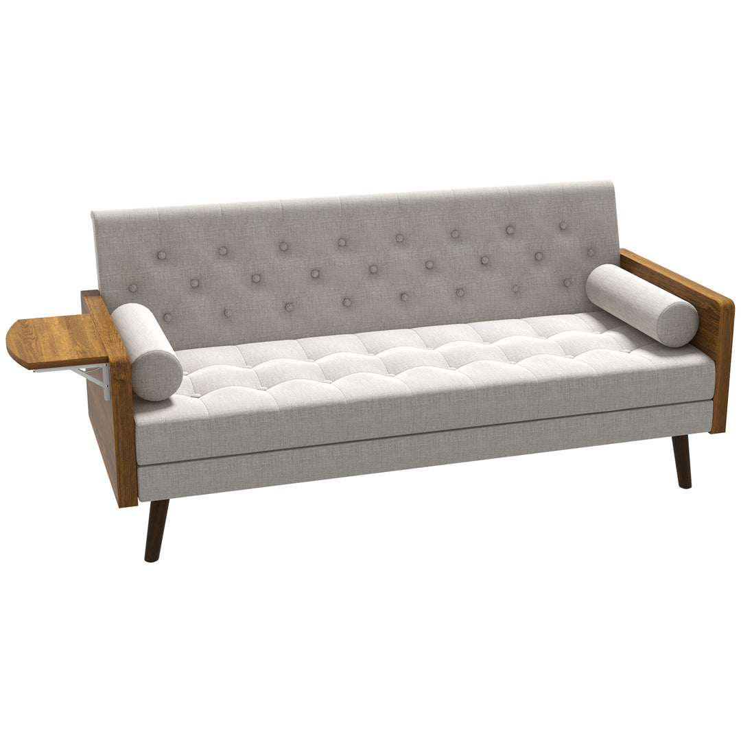 HOMCOM 3-Seater Sofa Bed Click-Clack Button-Tufted Settee Recliner Couch with Wood Legs for Living Room, Beige