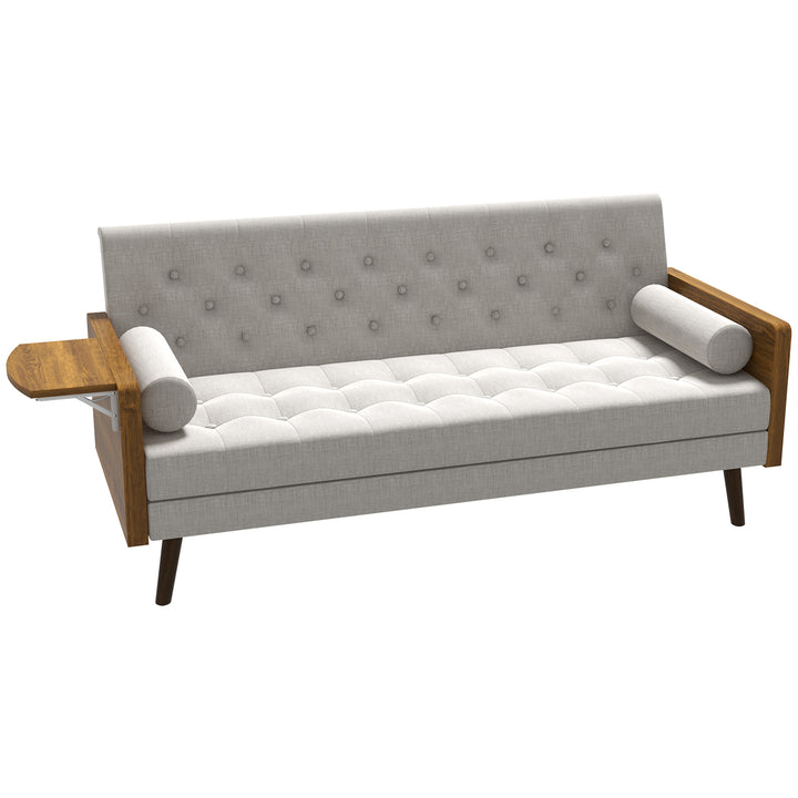 HOMCOM 3-Seater Sofa Bed Click-Clack Button-Tufted Settee Recliner Couch with Wood Legs for Living Room, Beige