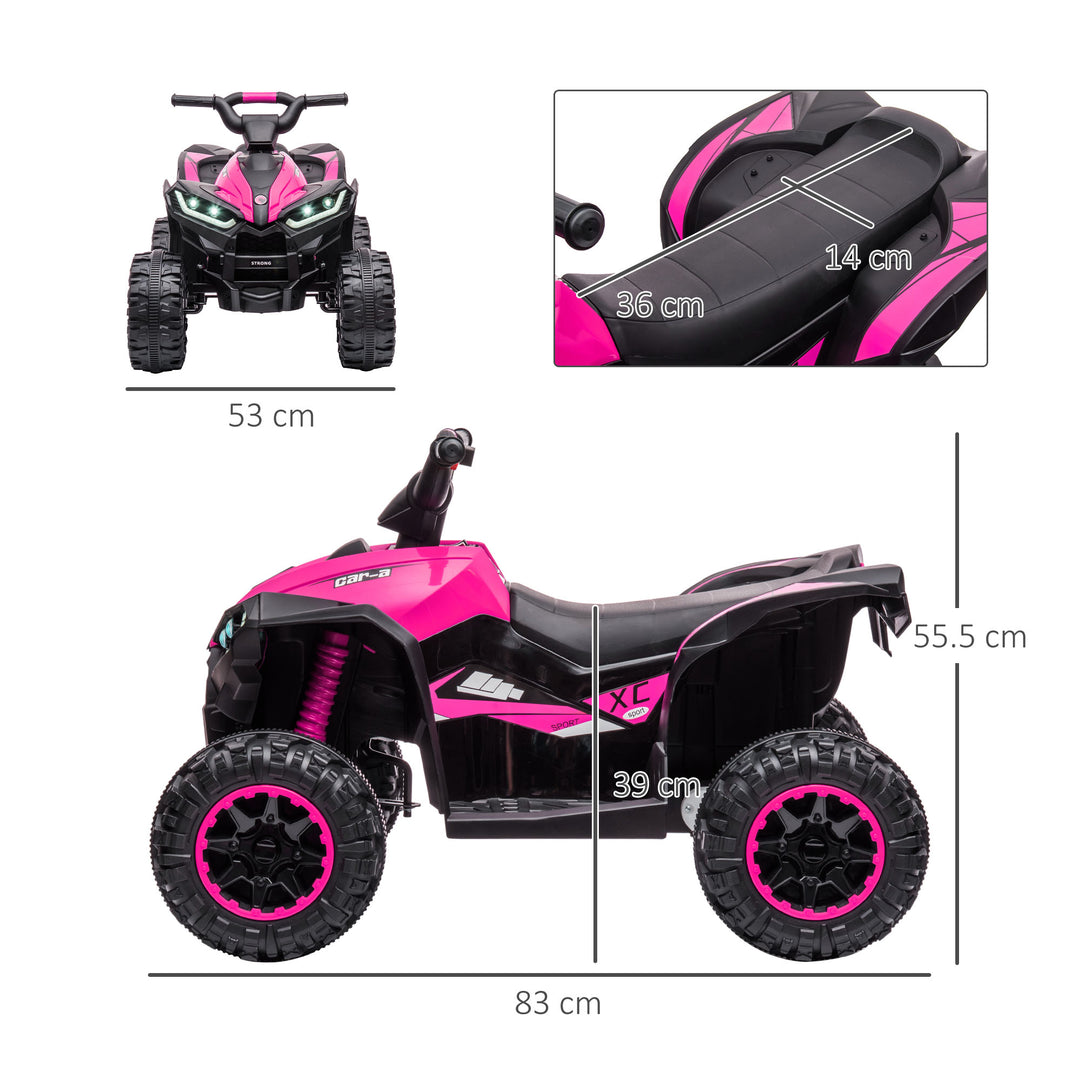 HOMCOM 12V Quad Bike with Forward Reverse Functions, Ride on Car ATV Toy with High/Low Speed, Slow Start, Suspension System, Horn, Music, Pink