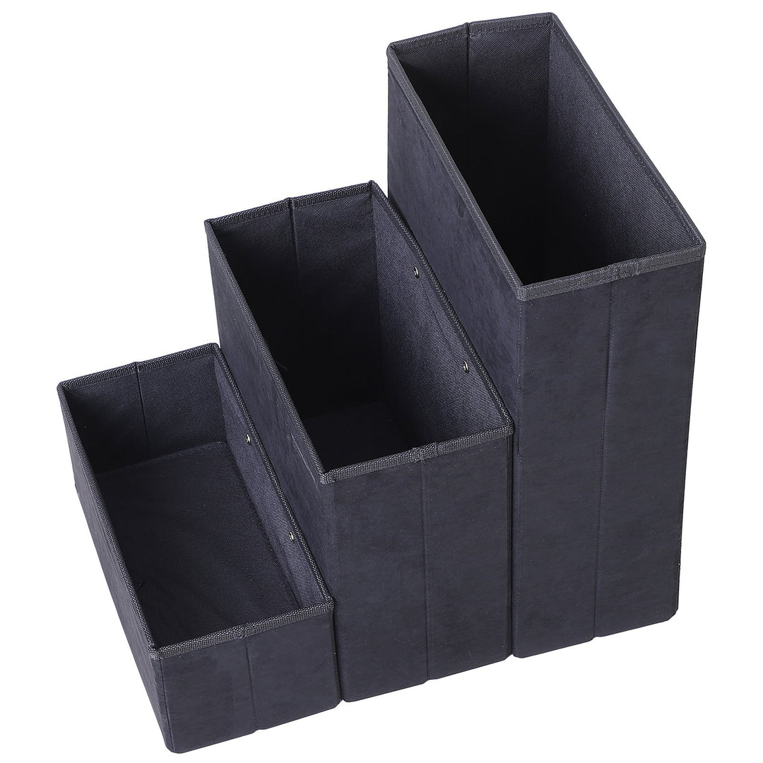 3 Step Pet Stairs Foldable Portable Mobility Assistance w/ Washable Fleece Cover 41x19cm Black