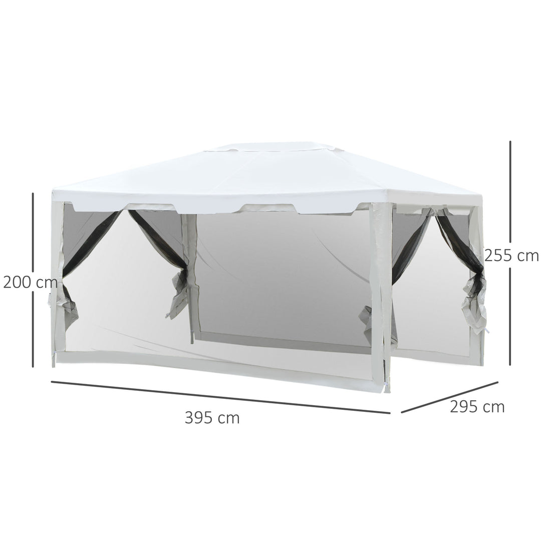 4x3 m Waterproof Gazebo W/Mesh Sides-White/Black