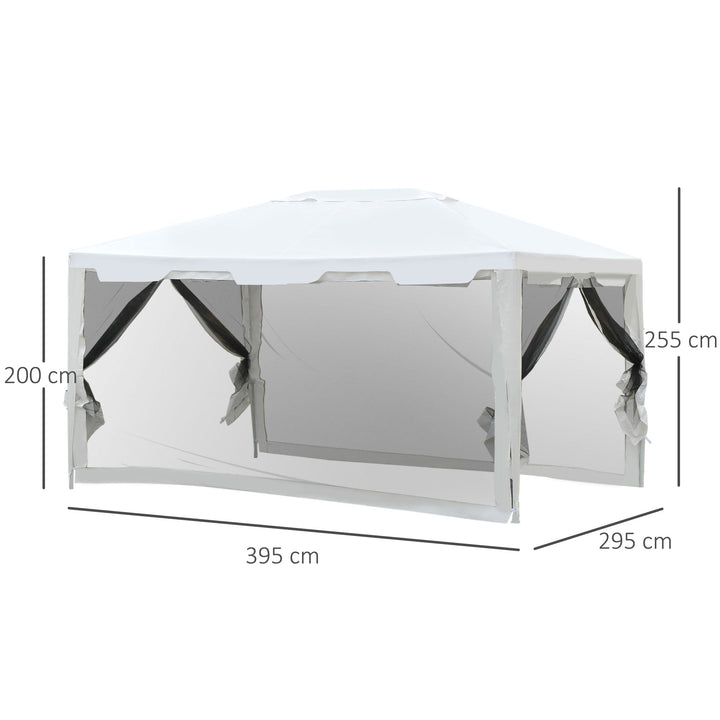 4x3 m Waterproof Gazebo W/Mesh Sides-White/Black