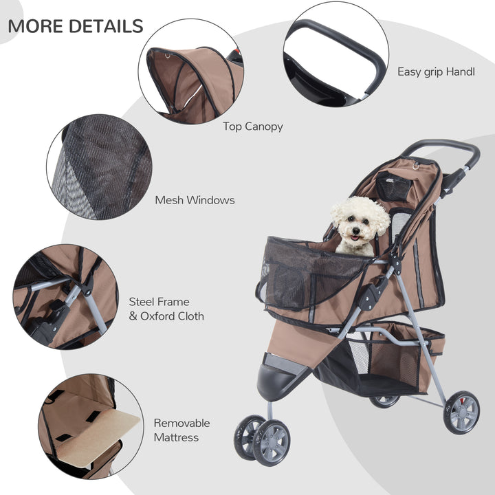 Pawhut Dog Pram Pet Travel Stroller Dog Pushchair W/Three Wheels-Coffee