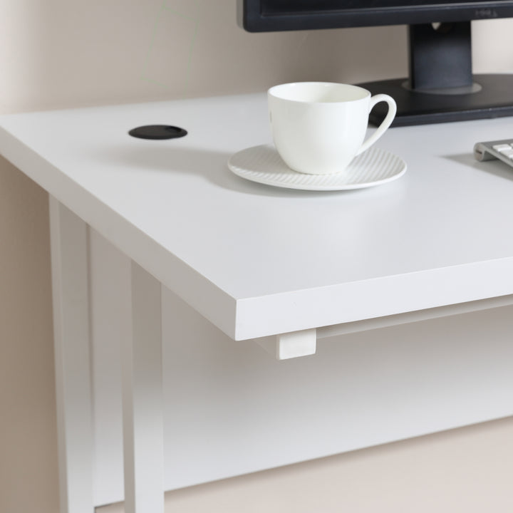 Computer Desk, Home Office Desk, Writing Table, 120x60x75cm Laptop Workstation with 2 Cable Management Holes, C Shaped Metal Legs, White