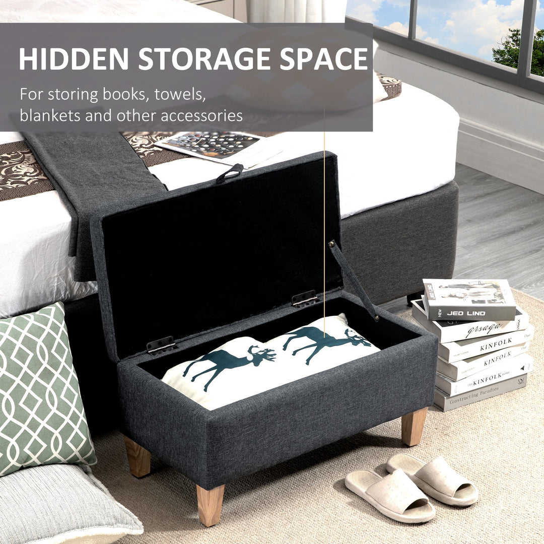 HOMCOM Linen Storage Ottoman Padded Footstool with Rubberwood Legs Ideal for Toy Box, Bed End, Shoe Bench, Seating