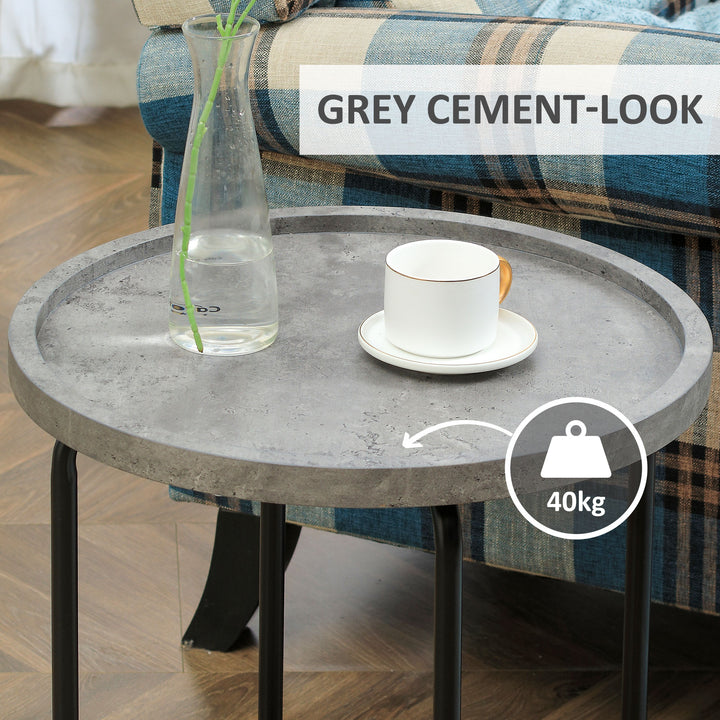 Round End Table, Modern Accent Side Table with Cement Effect Tabletop and Metal Frame for Living Room