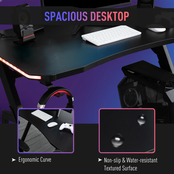 Gaming Desk Racing Style Home Office Ergonomic Computer Table Workstation with RGB LED Lights,  Black