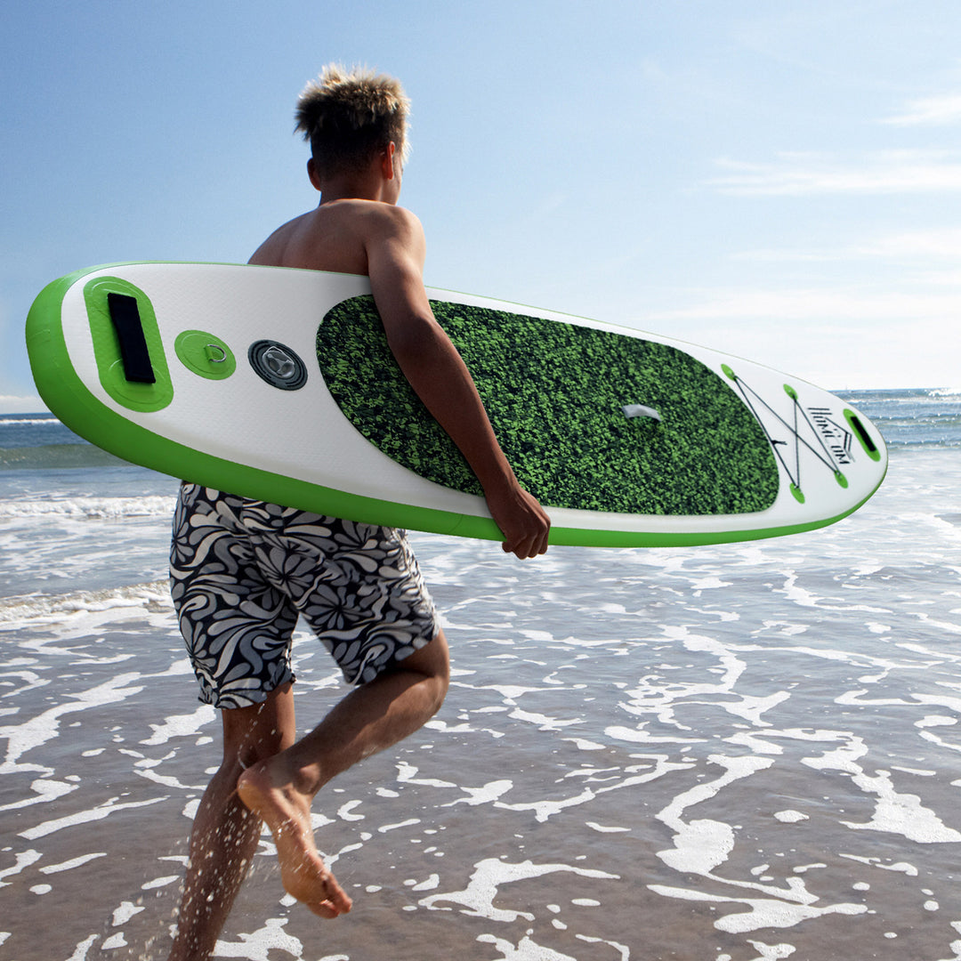 Blow up Paddle Board Surfing Non-Slip Panel with Air Pump Beach- White, Green