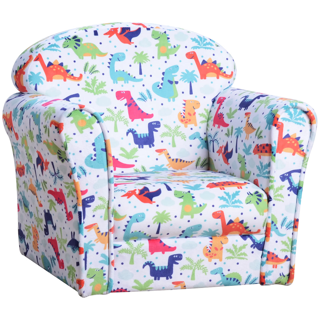 Children Armchair Kids Sofa Tub Chair Seat Cartoon Dinosaur Pattern Bedroom Flannel Wooden Frame Non-slip Playroom Seater