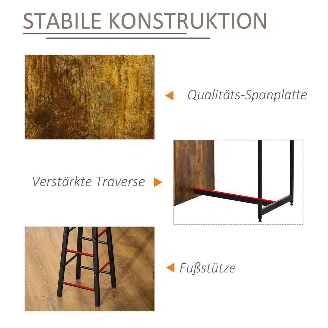 3 Piece Industrial Style Bar Table Set, Pub Dining Table Set Height Table and 2 Stools with Storage Shelf, Rustic Brown