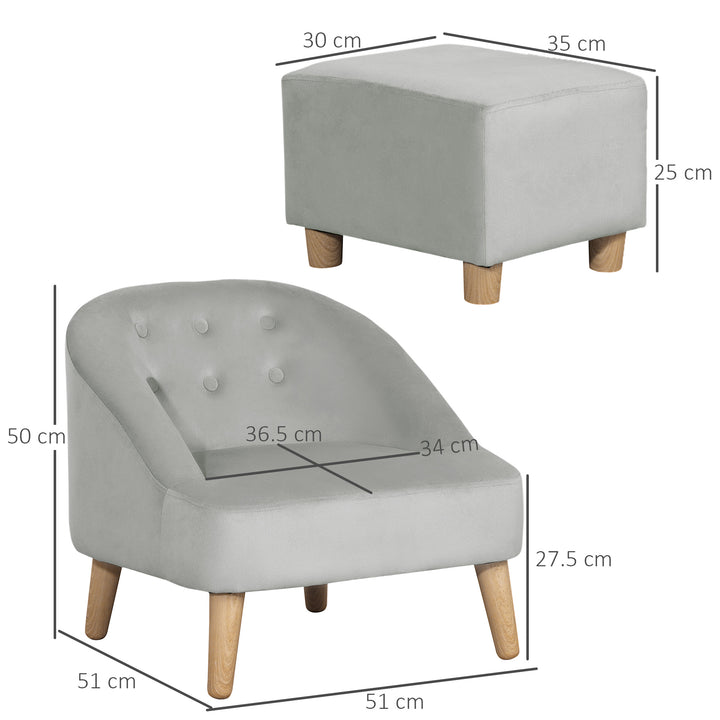 Toddler Chair, 2pcs Kids Sofa Set, Sofa &amp; Ottoman for Bedroom, Playroom, Boys and Girls, 3-5 years old, Grey