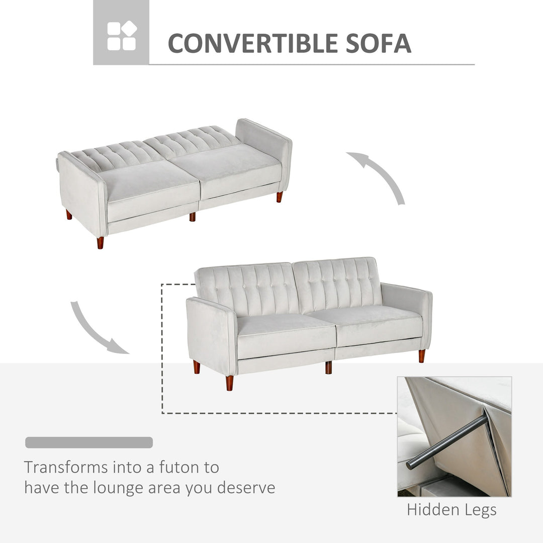 Modern Convertible Sofa Futon Velvet-Touch Tufted Couch Compact Loveseat with Adjustable Split Back, Light Grey