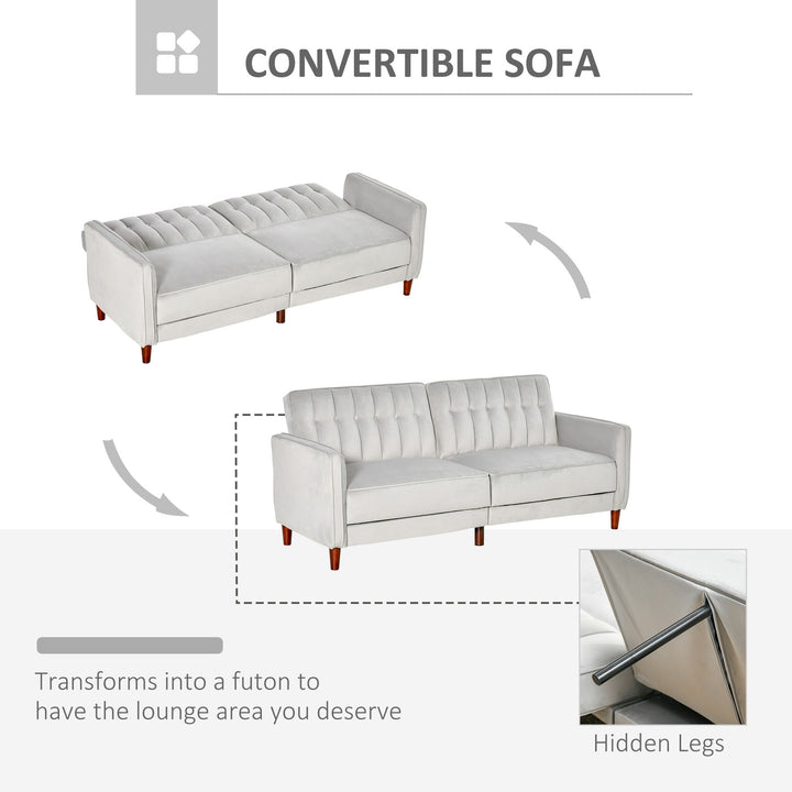 Modern Convertible Sofa Futon Velvet-Touch Tufted Couch Compact Loveseat with Adjustable Split Back, Light Grey