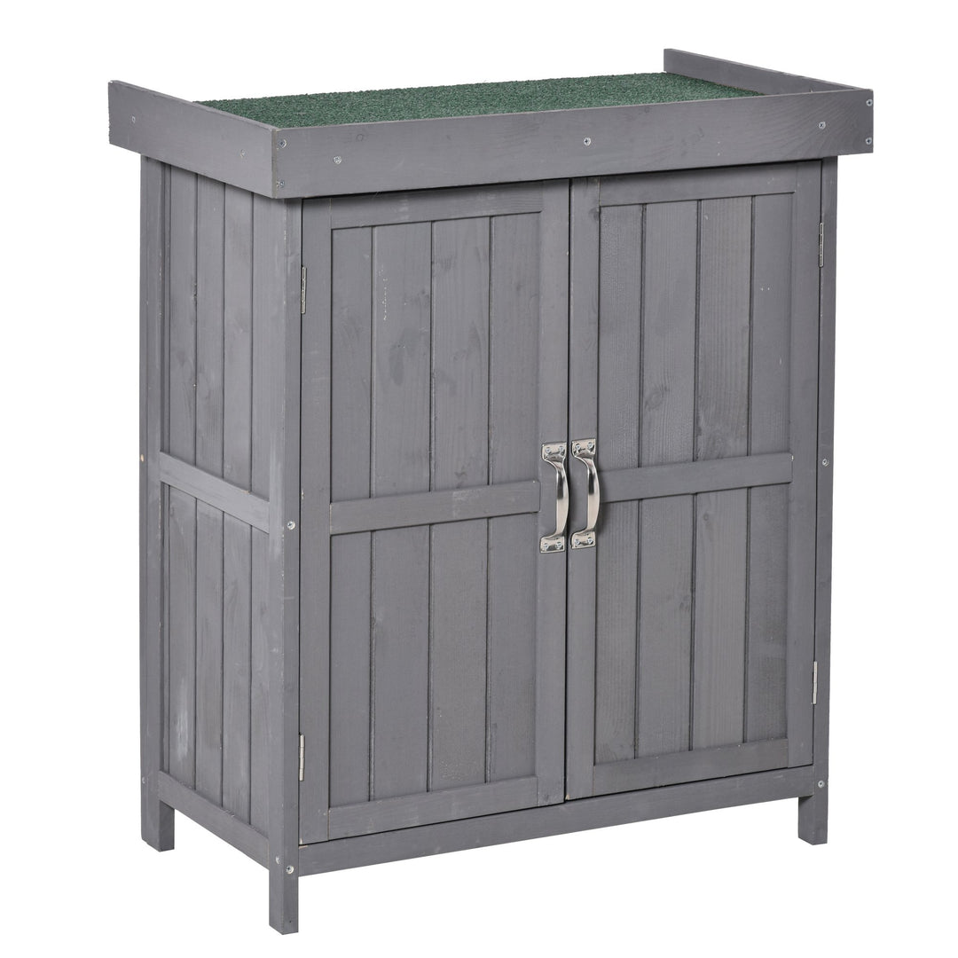 Outsunny Wooden Garden Storage Shed Tool Cabinet Organiser with Shelves, Two Doors,74 x 43 x 88cm, Grey