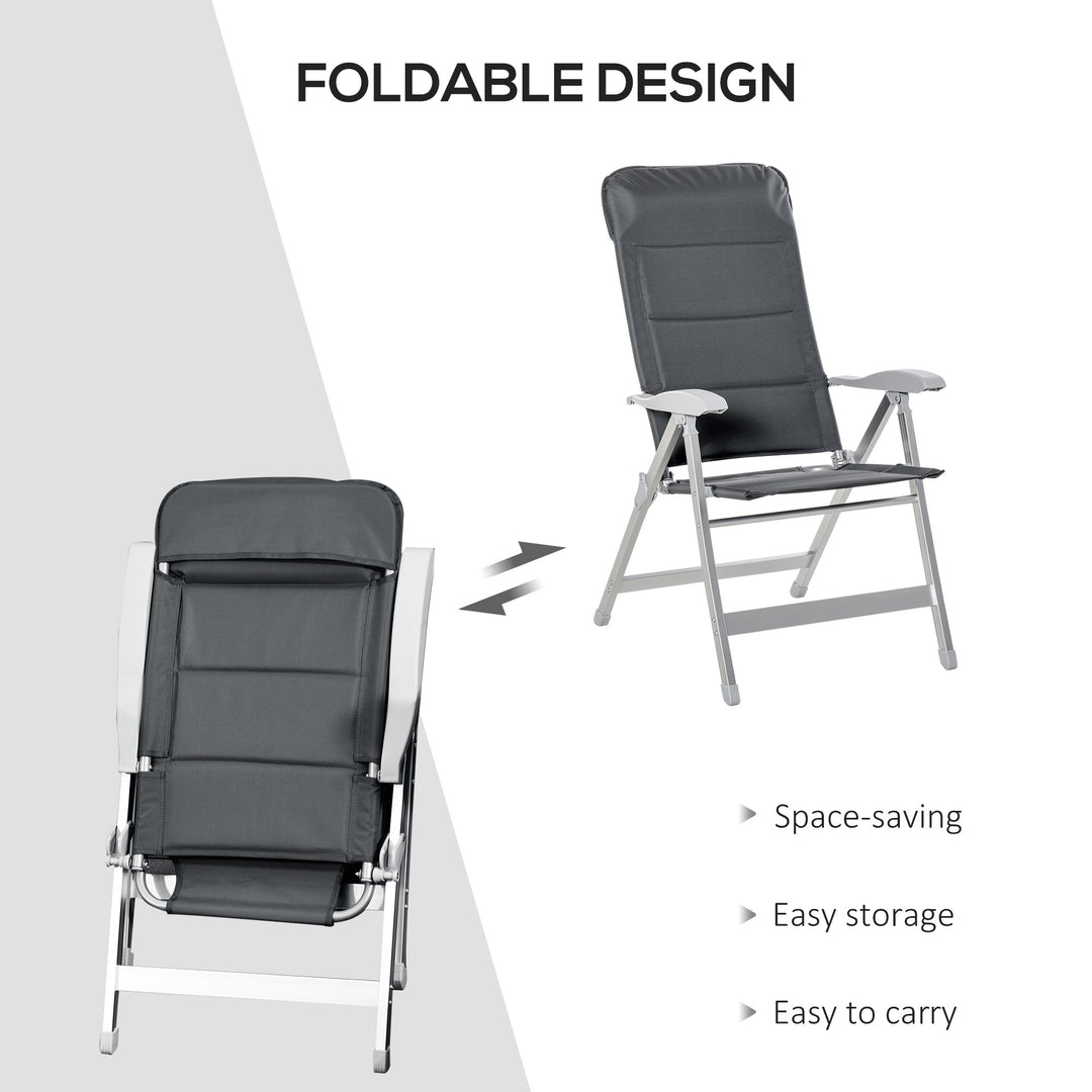 2 Pcs Patio Folding Dining Chair w/ Adjustable Back &amp; Armrest Portable for Camping Garden Pool Beach Deck Grey