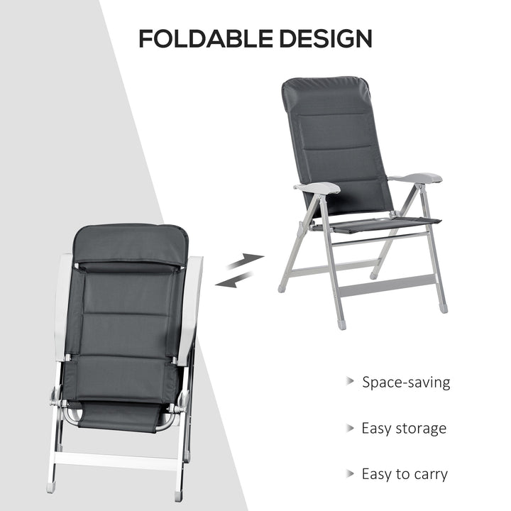 2 Pcs Patio Folding Dining Chair w/ Adjustable Back &amp; Armrest Portable for Camping Garden Pool Beach Deck Grey