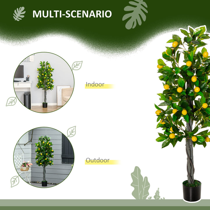 Artificial Lemon Tree Fake Decorative Fruits Plant in Nursery Pot for Indoor Outdoor Décor, 135cm
