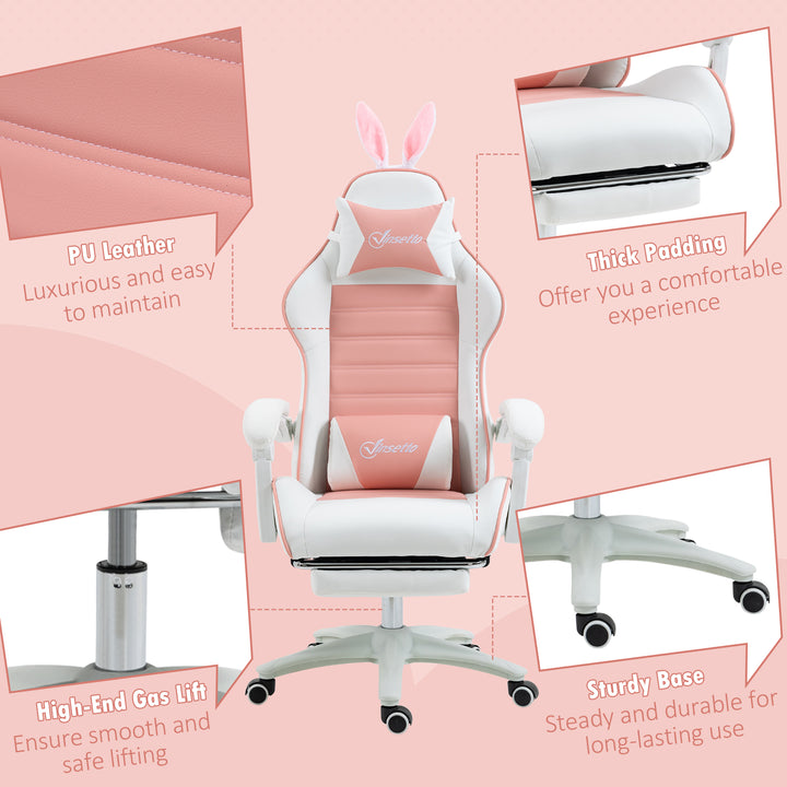 Vinsetto Racing Gaming Chair, Reclining PU Leather Computer Chair with Removable Rabbit Ears, Pink