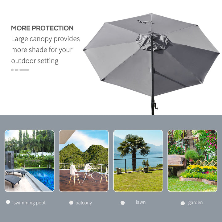 Outsunny 3m Cantilever Roma Parasol Adjustable Garden Sun Umbrella with LED Solar Light Cross Base Rotating Outdoor- Grey