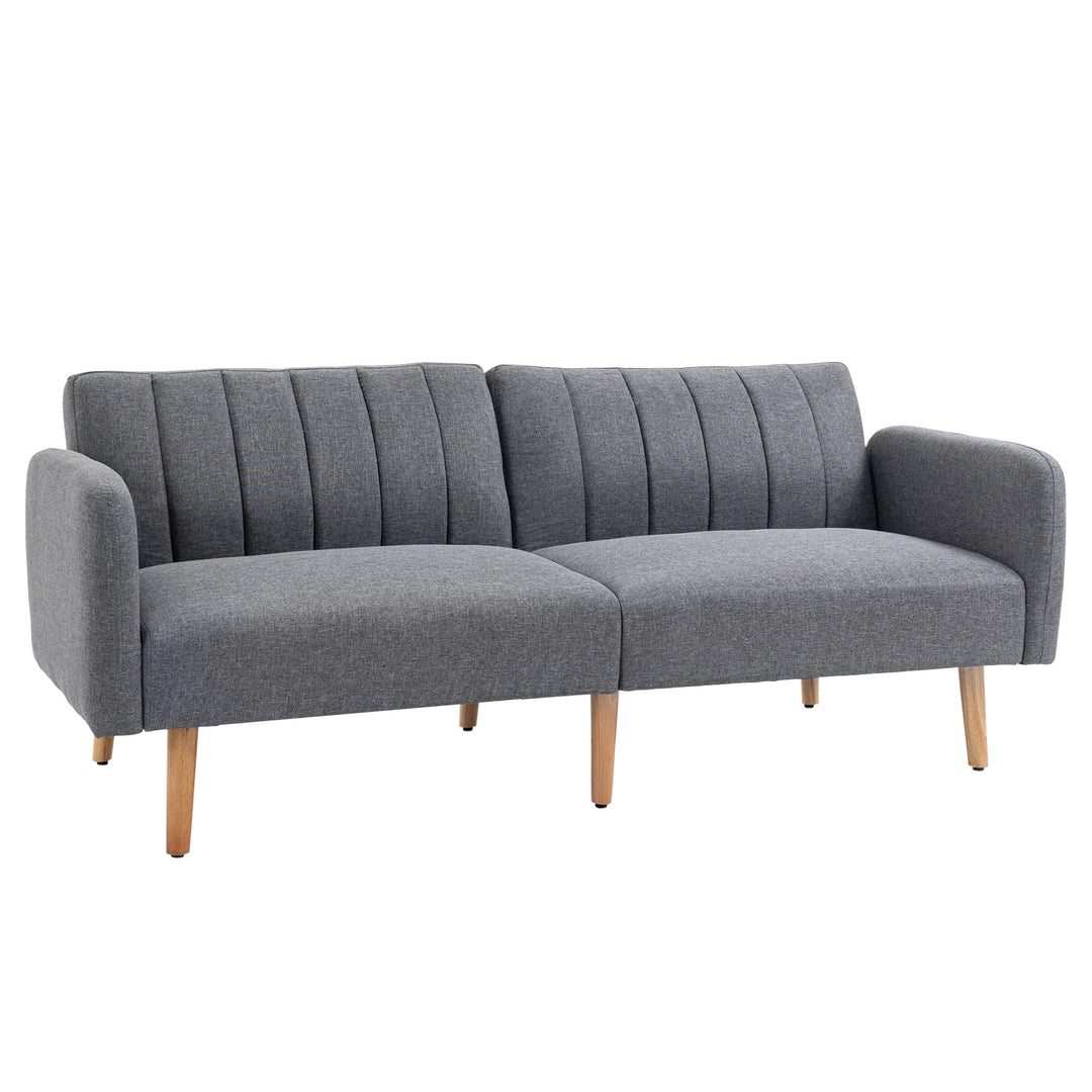 Two Seater Sofa Bed Convertible Linen Fabric Sofa Couch Click Clack Sofabed with Adjustable Split Backrest for Living Room, Bedroom, Grey