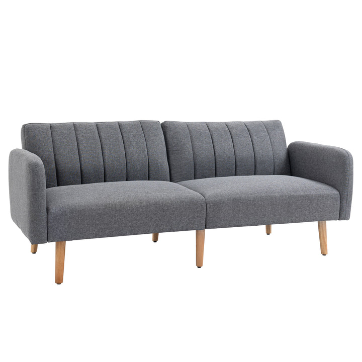 Two Seater Sofa Bed Convertible Linen Fabric Sofa Couch Click Clack Sofabed with Adjustable Split Backrest for Living Room, Bedroom, Grey