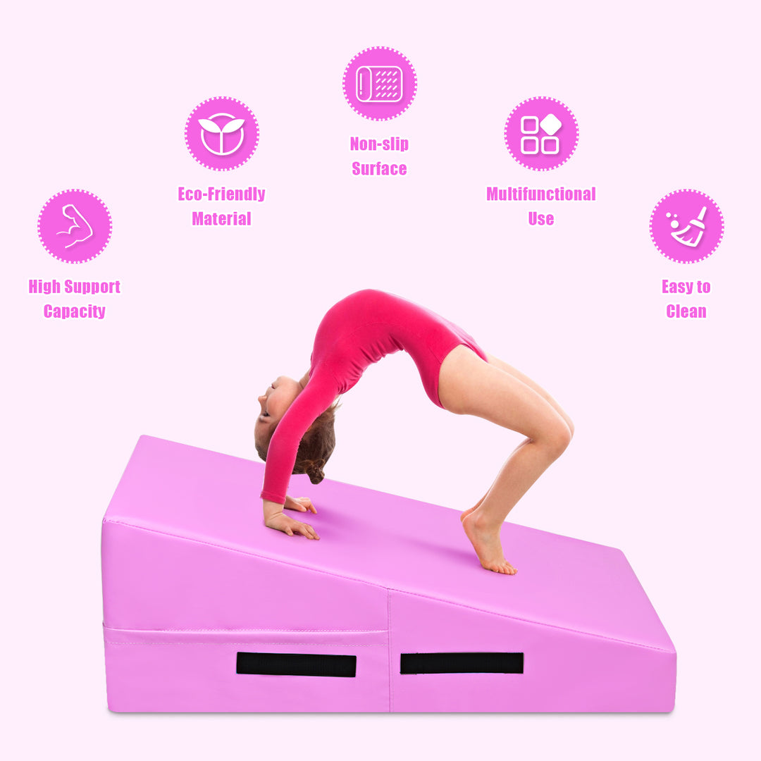 Incline Gymnastics Mat with Carrying Handles for Home Gym Aerobic-Pink