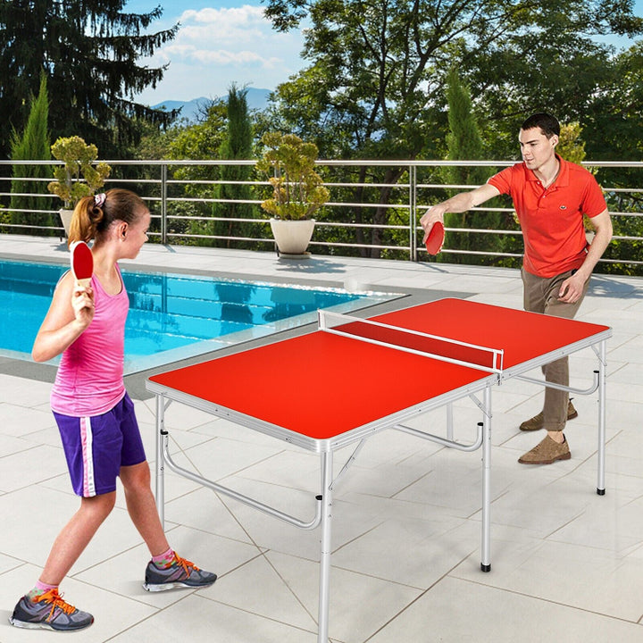 Portable Folding Table Tennis Table with 2 bats-Red