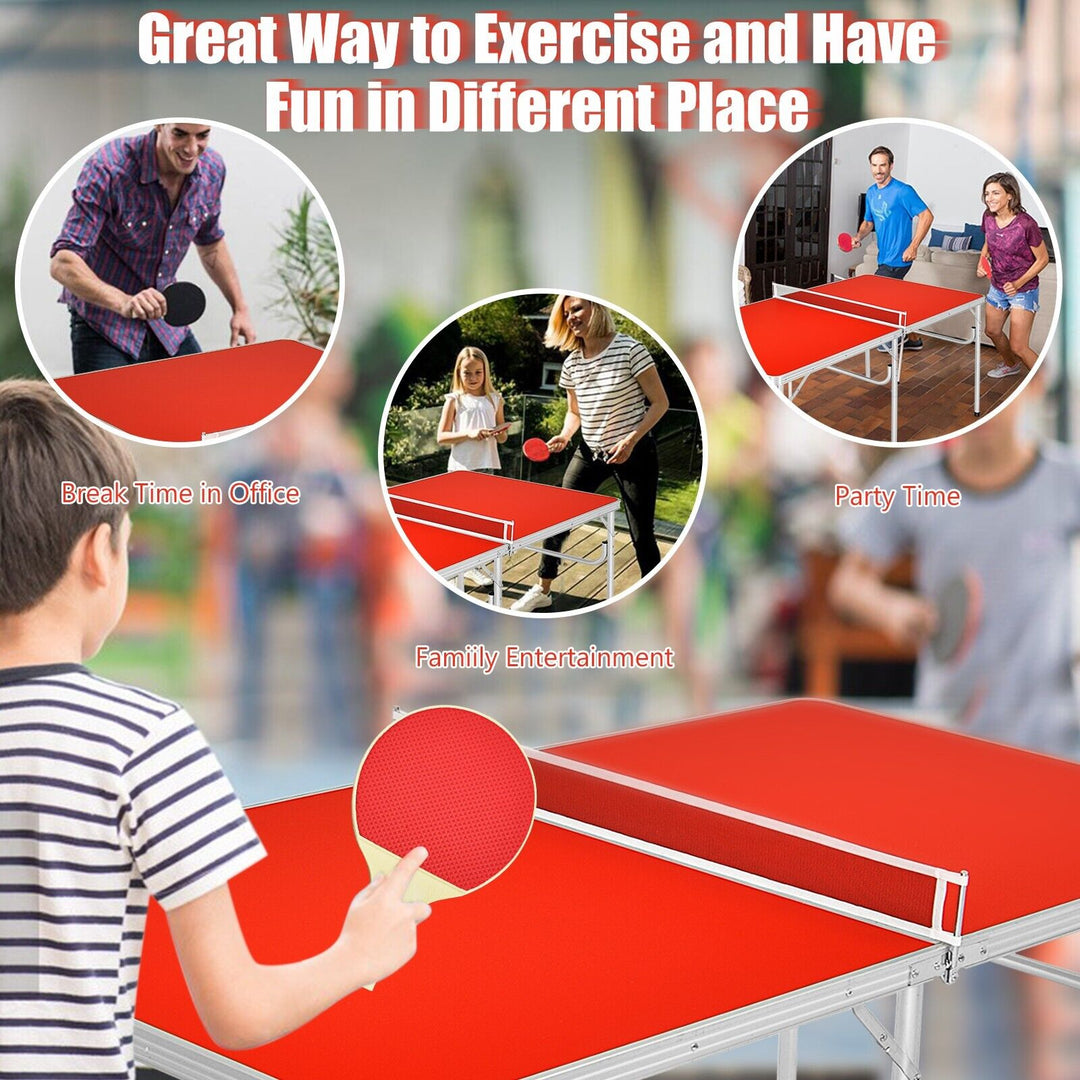 Portable Folding Table Tennis Table with 2 bats-Red