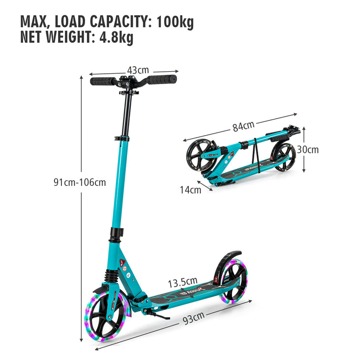 Folding Kick Scooter with Large Wheels for Age 8+ Kids- Turquoise