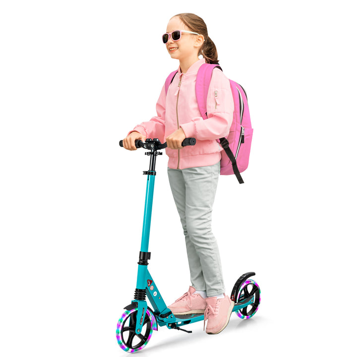 Folding Kick Scooter with Large Wheels for Age 8+ Kids- Turquoise