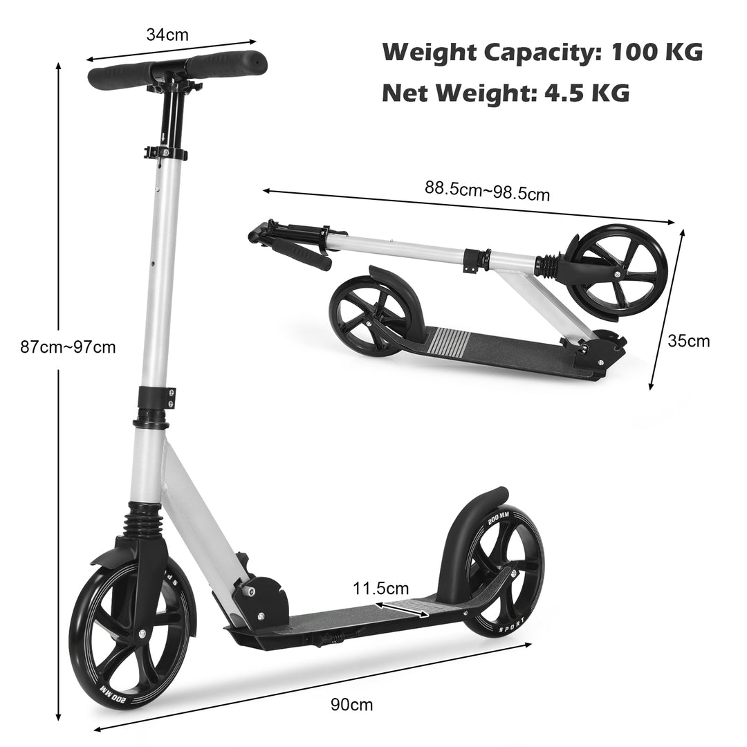 Folding Scooters with 2-Level Adjustable Handlebar for Adults-Silver