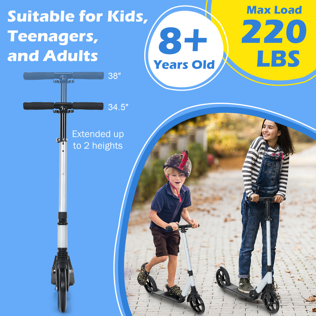 Folding Scooters with 2-Level Adjustable Handlebar for Adults-Silver
